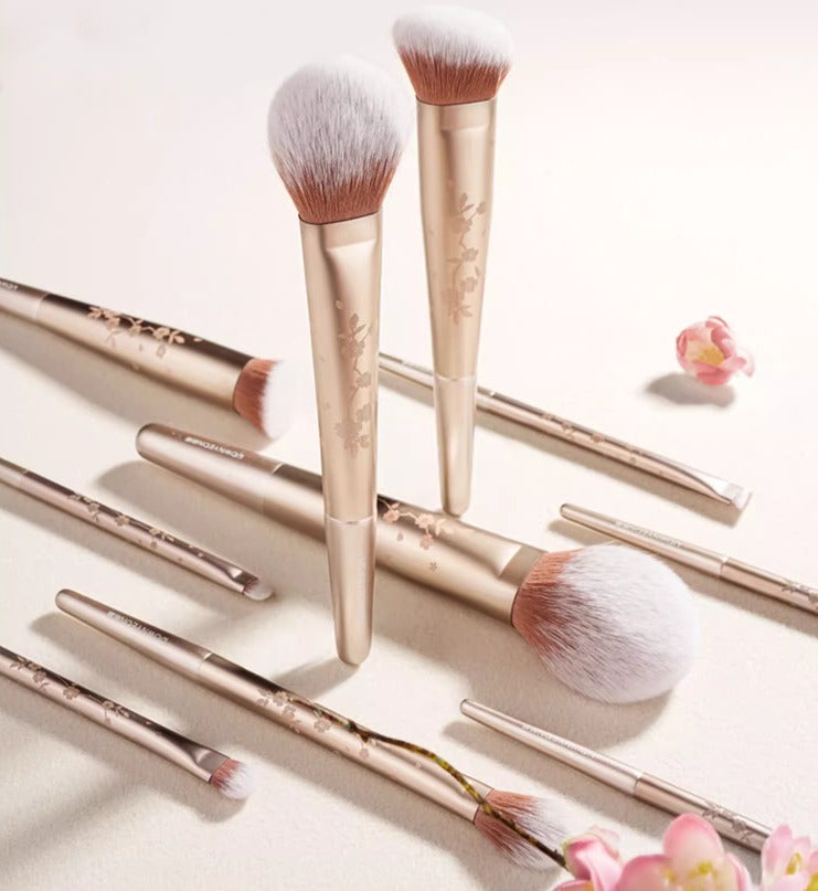Rose 10 pcs Brush Set and Leather Purse