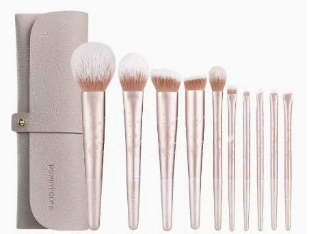 Rose 10 pcs Brush Set and Leather Purse