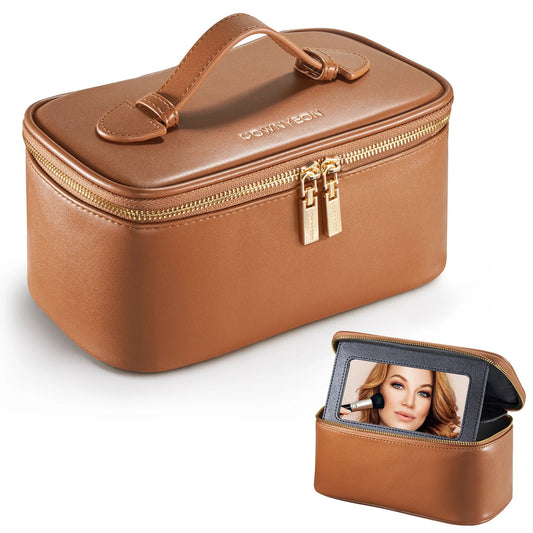 Leather Beauty Bag with Built-in Mirror