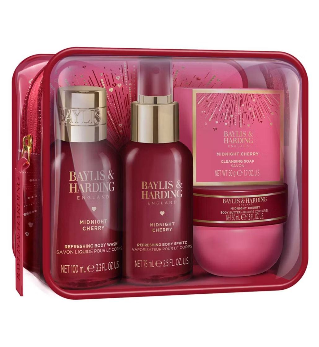 Baylis & Harding Midnight Cherry Luxury Travel Wash Bag Gift Set